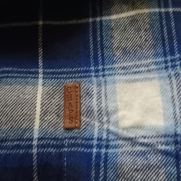 Chaps Performance Blue Plaid Flannel Shirt Men's Large L/S Cotton Rustic Preppy - Picture 4 of 10